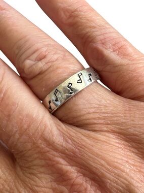 Music Note Engraved Silver Band Ring